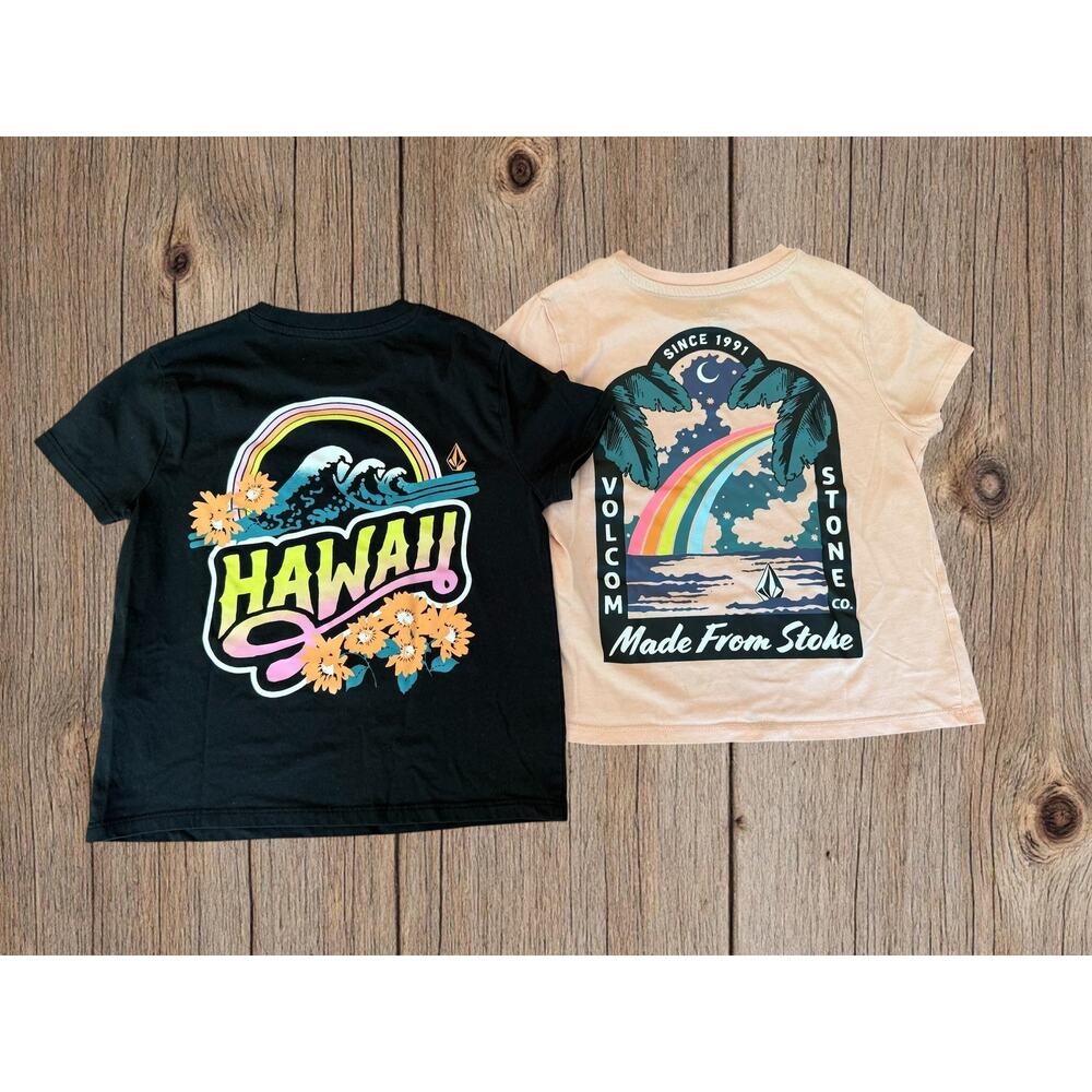 ⭐️ VOLCOM ⭐️ // BLACK + PEACH // GIRLS TEE LOT // SIZE 6